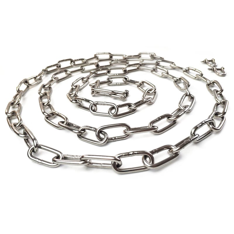 JENSWILL 5/32 inch (4mm) -6.5ft(Length) Stainless Steel 304 Chain,Metal Chain Utility Chain Heavy Duty Chain for Guardrail, Swing, Lifting, Trailer,Pet,Hanging Clothes with 2 Shackles - Image 3